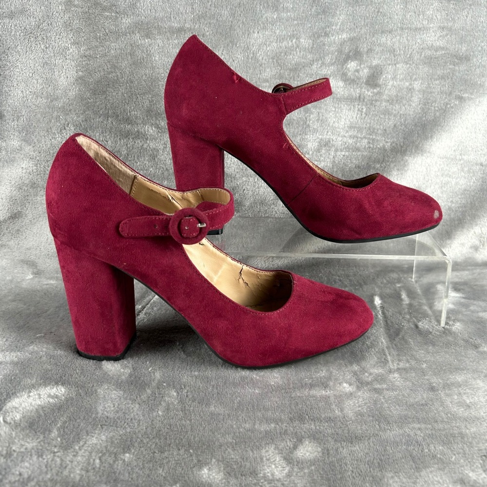 American Rag Burgundy Faux Suede Mary Jane Block Heel Pumps Womens 9.5M